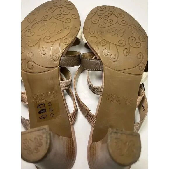 Brighton Rebel Sandals Size 10M Strappy Heels Neutral Brown Tan Leather Cabana - Picture 12 of 12